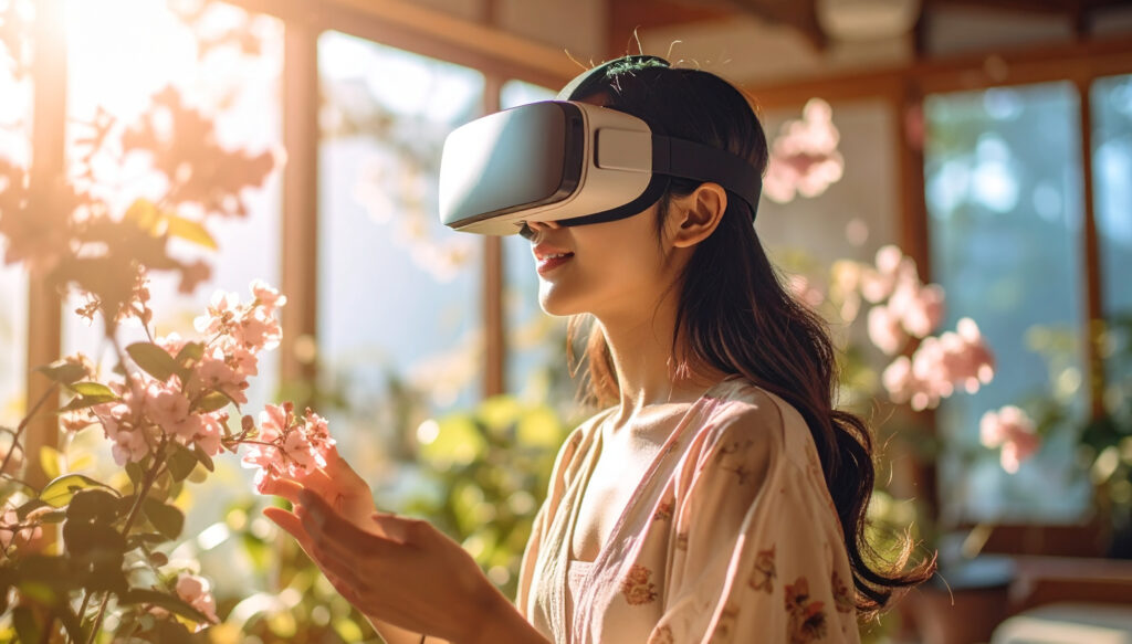 VRゴーグルを付けた女性