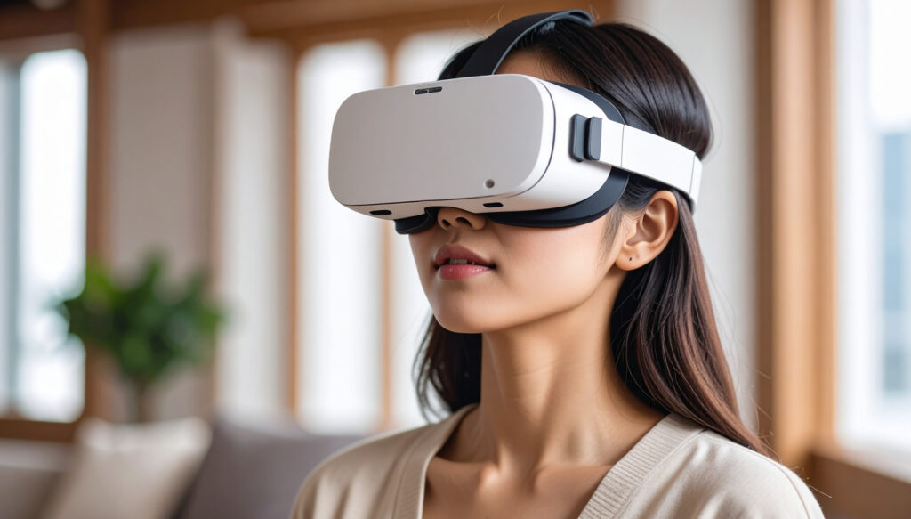 VRゴーグルを付けた女性