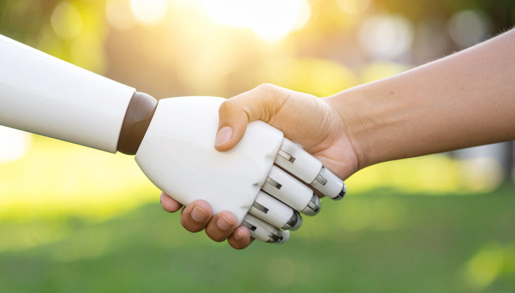 ロボットと握手