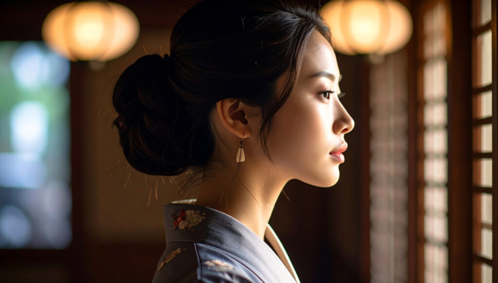 女性の横顔・和室