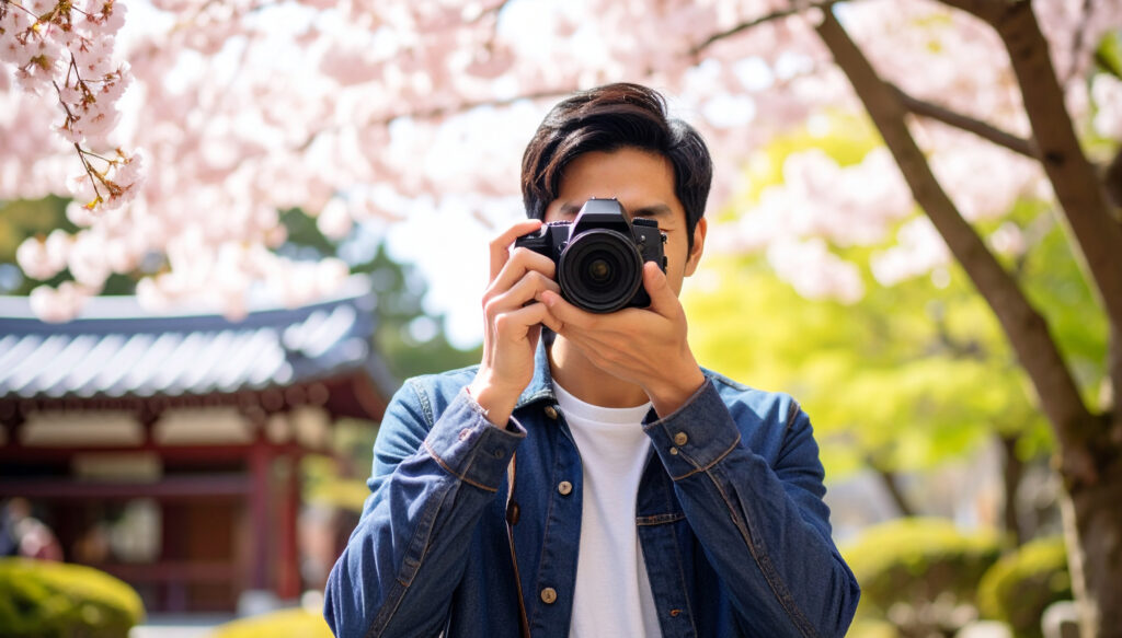 写真撮影する男性・正面