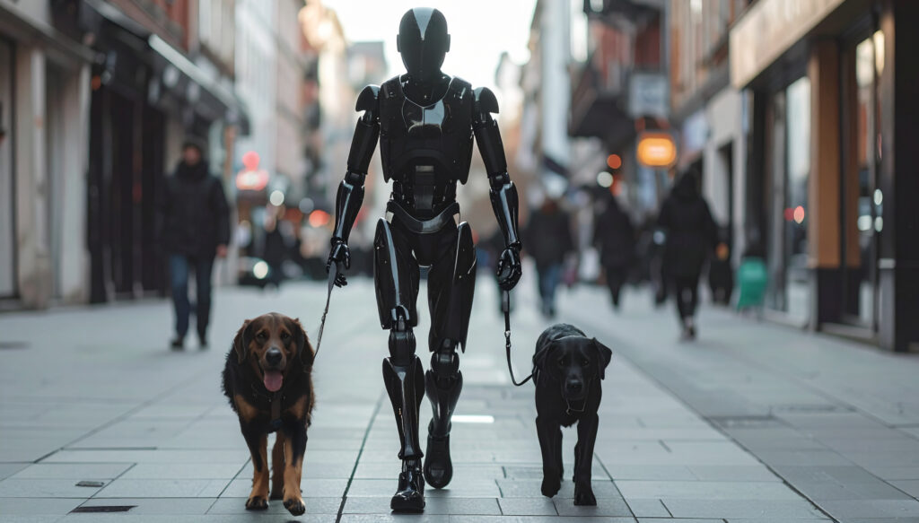 犬の散歩をする黒いロボット2