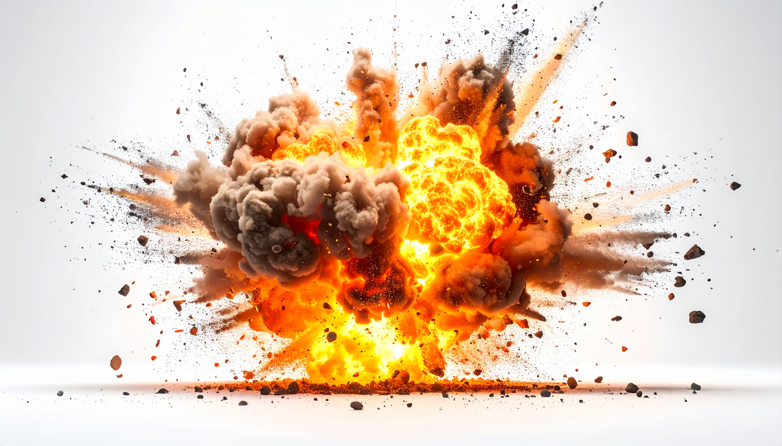 白背景に炸裂する大規模爆発の瞬間