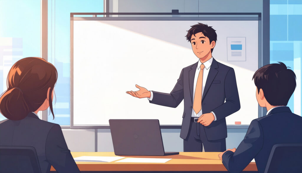 スーツ姿の男性プレゼンテーション