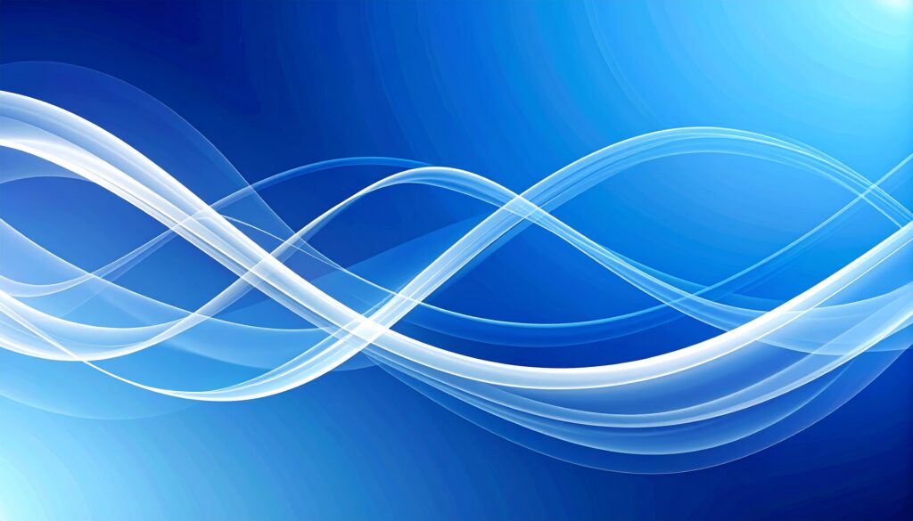 青のグラデーションに流れる光のウェーブ