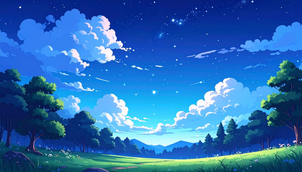 星降る夜、静寂に包まれた山あいの風景2