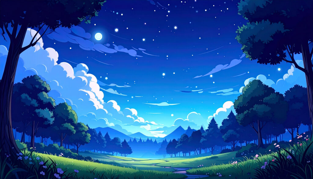 星降る夜、静寂に包まれた山あいの風景3